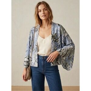 Animale Womens Blue Abstract Rayon Open Front Kimono Jacket Size M